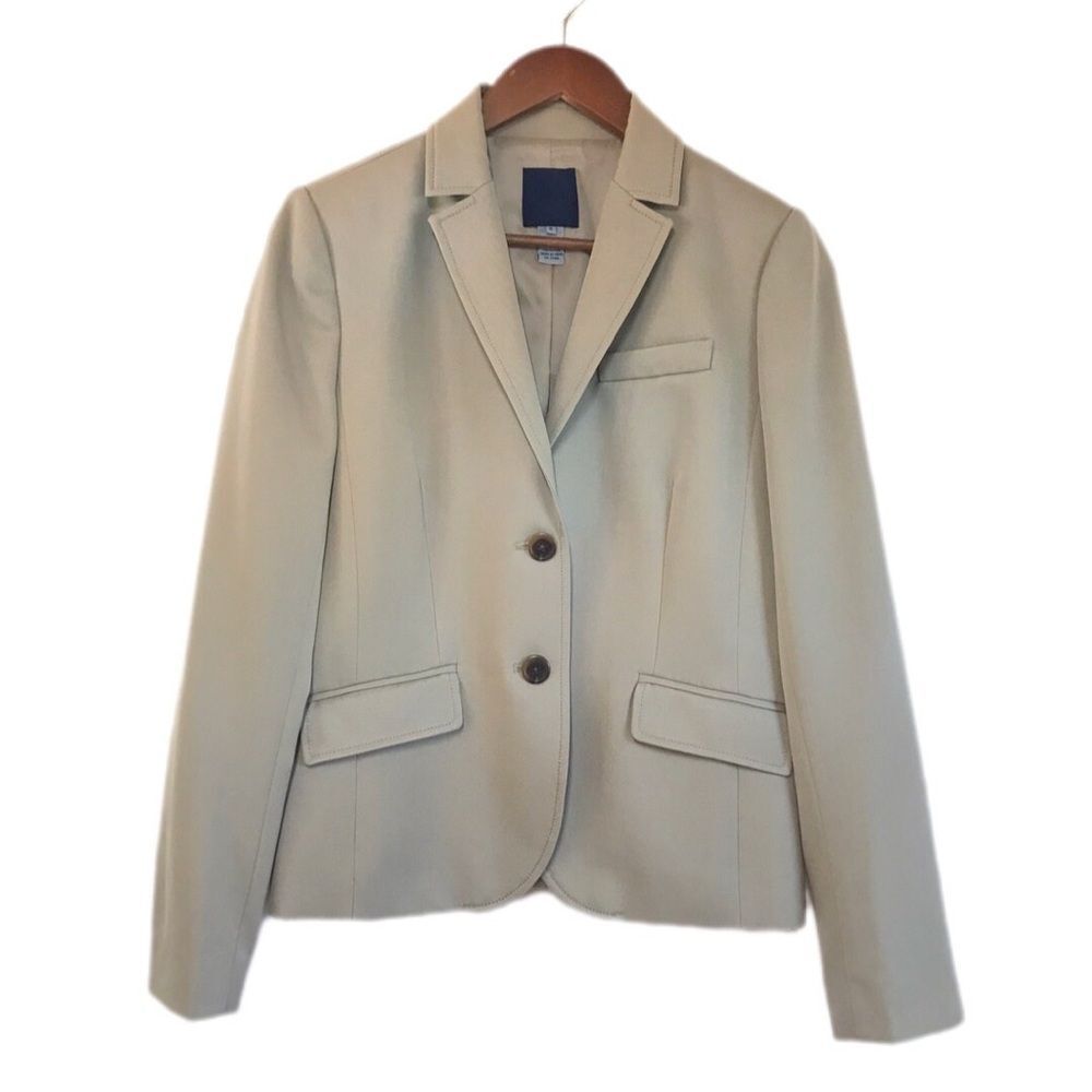 J. CREW Taupe Wool Button Front Blazer Jacket 100% Wool Tan Beige Blazer Size 8